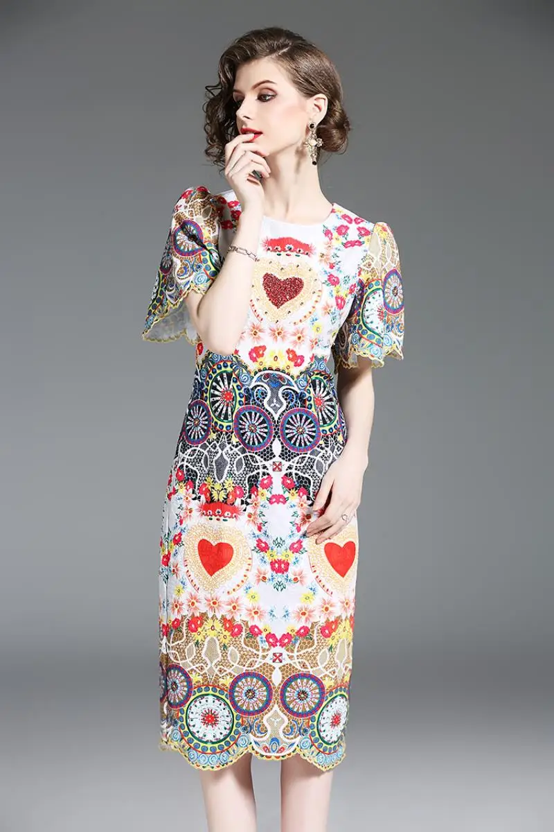 2018 Summer Runway Designer Women Luxury Crystal Diamonds Floral Print Retro Long Dress Vintage Bodycon Pencil Party Dresses
