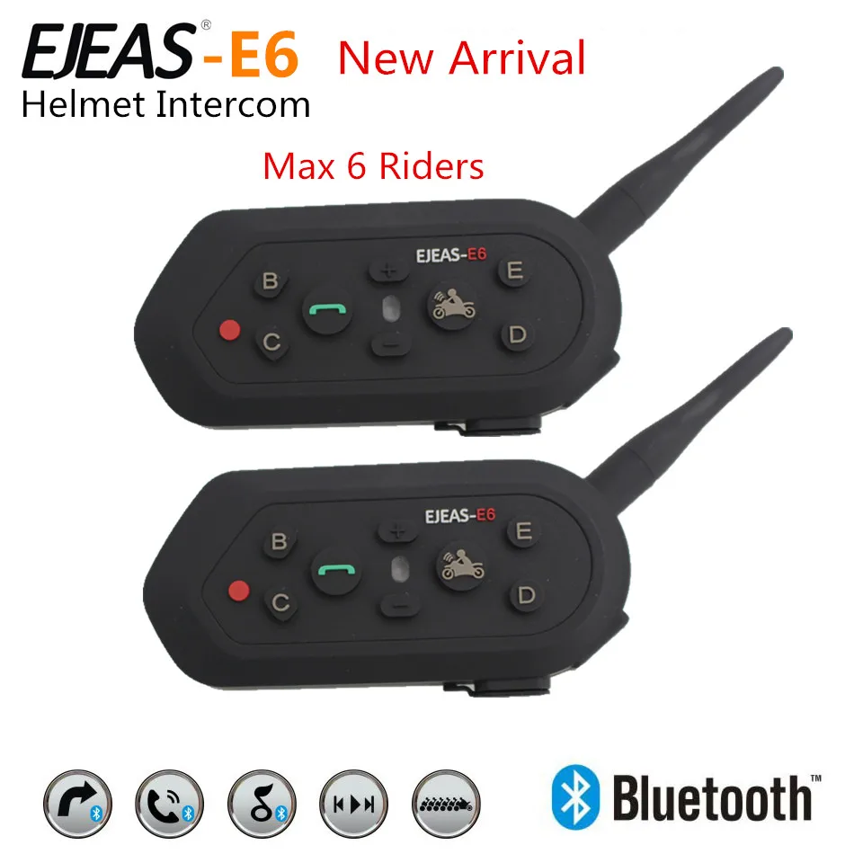 2018 2ks E6 Bluetooth 3.0 Helma Intercom Headset 6 Riders1300M BT Interphone Motocykl Bezdrátový Intercom Headsety Casco moto