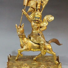 1" Китай Бронза 24 К Золото Живопись Гуань Гуань Юй Воин Конная прогулка Статуя Будды