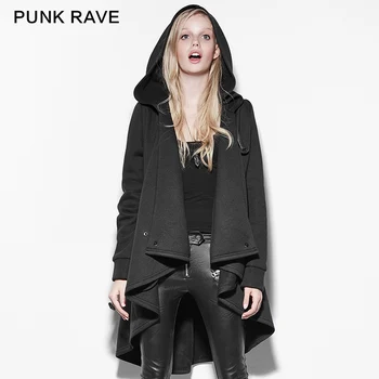 

Punk Rave Personality Black Casual Cotton Irregular Long Hoodies Outwear Women Coat PY163