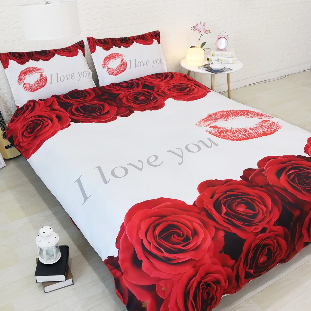 Романтичное постельное белье с красными розами JF 105 * I love You подарок девушке