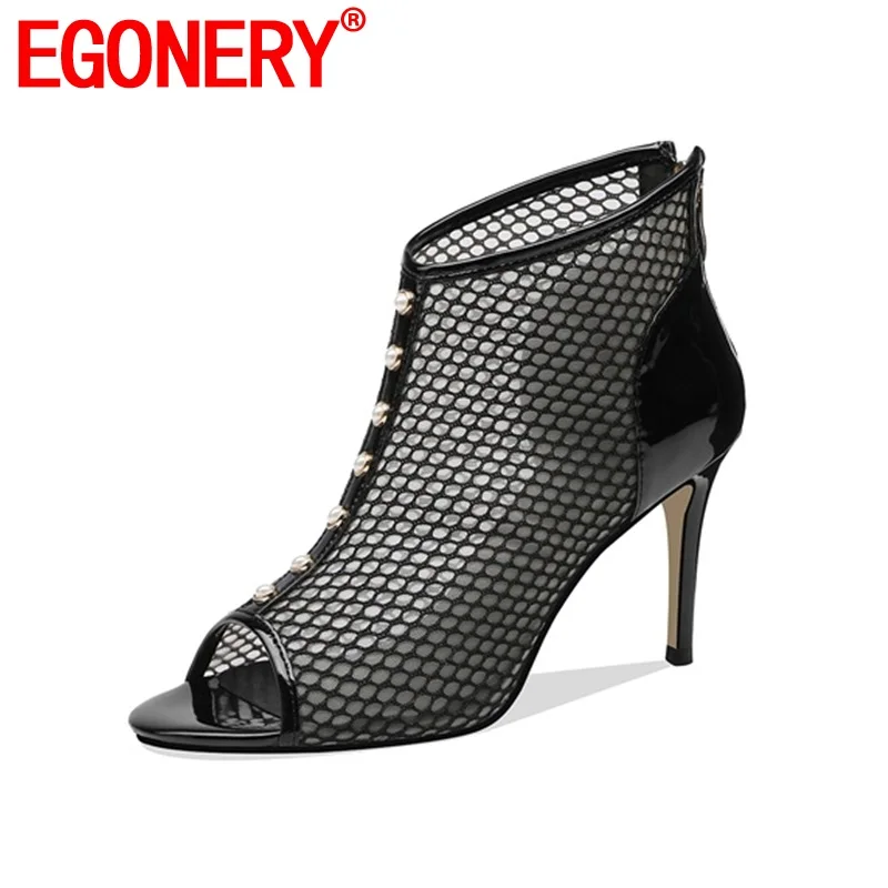 

EGONERY summer newest high quality high heels 2019 sale hot peep toe back zipper shoes grace dress party sandals size 33-40