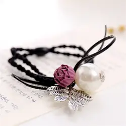 Женская мода жемчуг роза цветок АЛМАЗ волос Веревка волос кольцо Эластичная резинка Аксессуары корейский резинки для волос