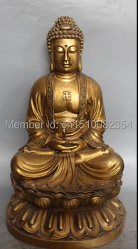 

19" Chinese Tibetan Buddhism Bronze Shakyamuni Sakyamuni Buddha Lotus Statue