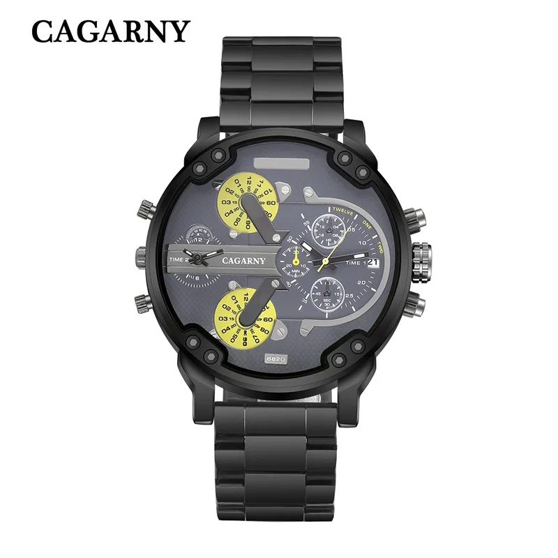 Brand Watch Men Quartz Mens Watches Stainless Steel Watchband Dual Time Zones Military Wristwatches Casual Reloj
