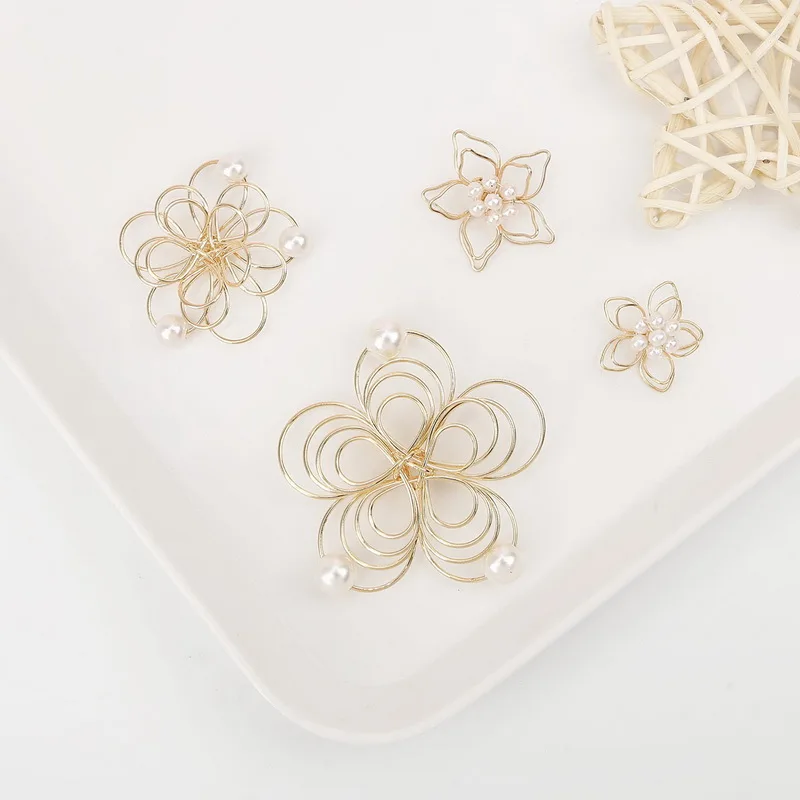

10pcs Gold color wire flower Charms handmade flower Pendants For Female DIY Earring Jewelry Making Earrings Accessories