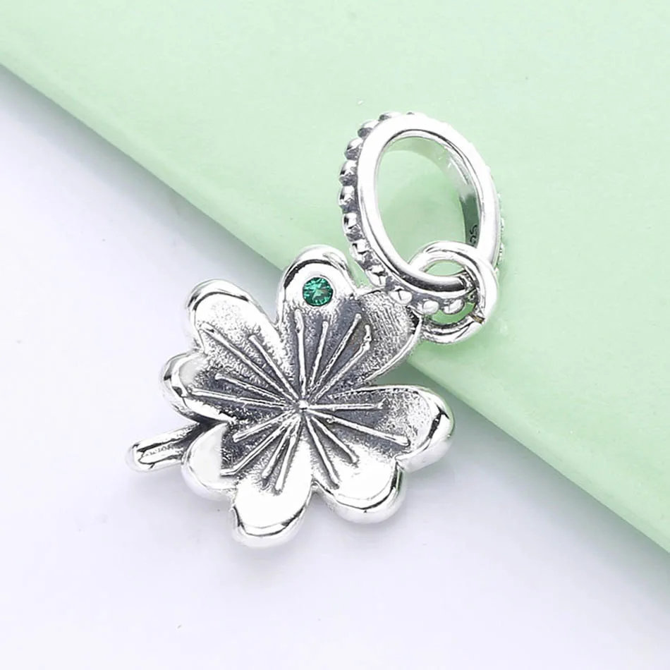 

925 Sterling Silver Lovely Flower Pendant Green CZ Fit Original Pandora Bracelet Bangle for Women Gift Beads for Jewelry Making