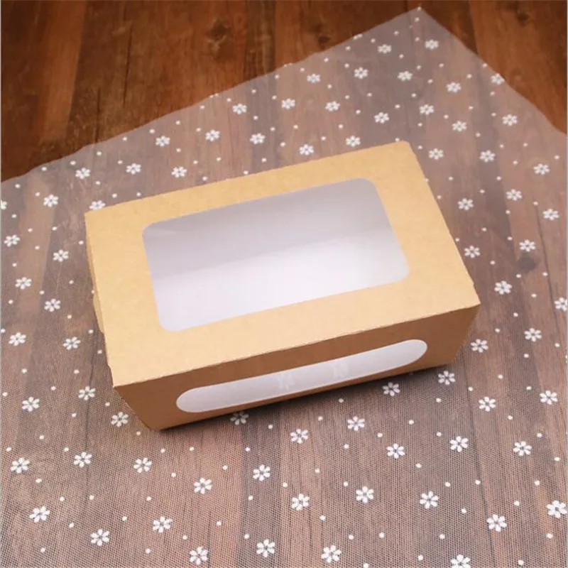 Крафт-Бумага ПЭТ одноразовые контейнеры для еды окно прозрачная коробка для салата одноразовая упаковка лодка коробка на вынос суши коробка