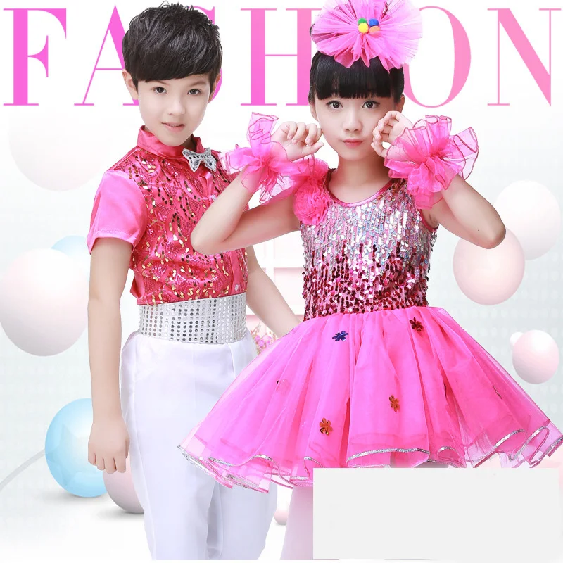 

Boys and girls Latin dance costumes children's sequins modern dance chorus performance costumes