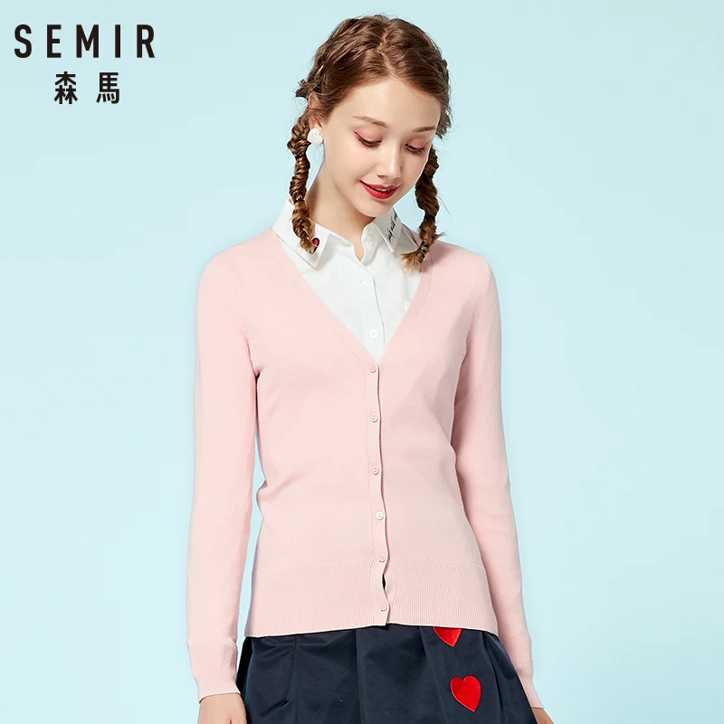 SEMIR Knitted Cardigan sweater Women 2019 Spring Simple Solid Straight Bottom Clothing Sweater Fashion Cardigan for Female