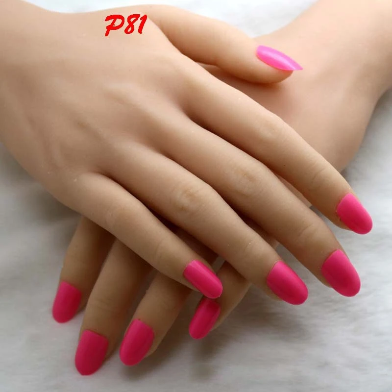 

Shiny Fake Nails Bright Pink Acrylic False Nail Tip DIY Nail Art Finger Nails Tips Manicure Products 24Pcs P81Q