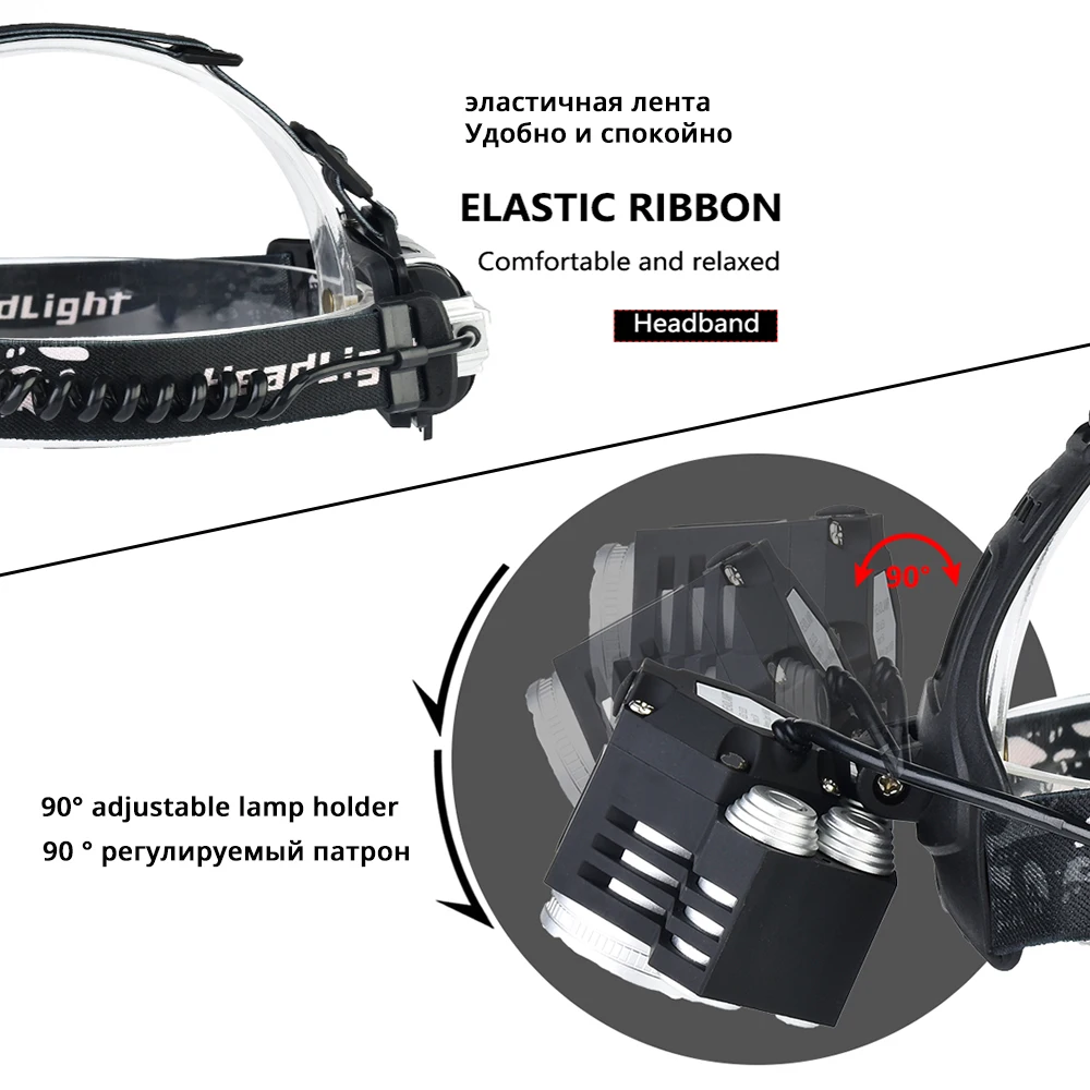 Водонепроницаемый светодиодный налобный фонарь вращающийся зум водонепроницаемый головной светильник с использованием антибликовых линз 3 светильник подходит для рыбалки и т. д