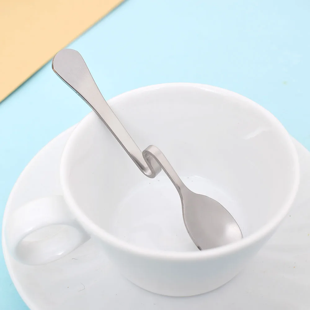 Cute Unique Curved Hanging Tea Coffee Spoon Stainless Steel Stirring Spoon Dessert Tea Ice Cream Spoon Kitchen Accessories