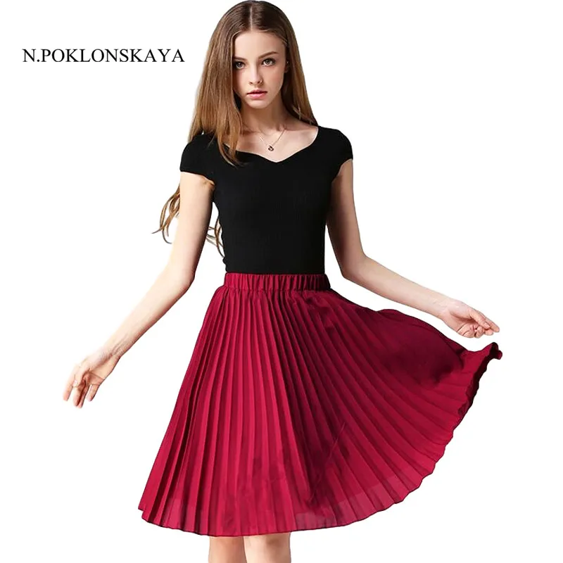 

Women Chiffon Skirts Pleated Skirt High Waist Vintage Tutu Skirts Womens Saia Midi Rokken 2017 Summer Style Jupe Femme Skirt H08