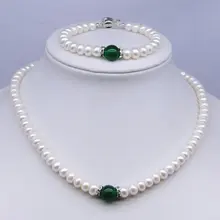 Модный речной жемчуг ожерелье браслет набор с зеленым счастливым навсегда ювелирные изделия для молодой леди, 30 компл./лот