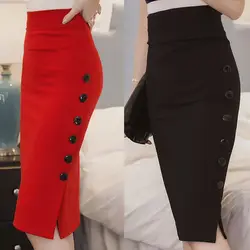 2019 женские юбки-карандаш с высокой талией и пуговицы разделение юбка офисная несколько Размеры Бесплатная доставка L307