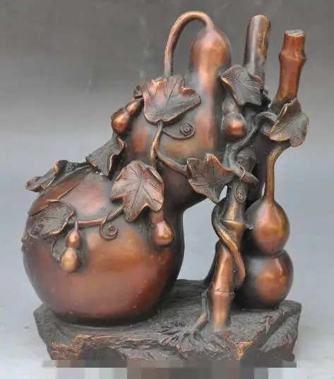 

S01806 8"chinese fengshui Auspicious bronze Gourd Cucurbit Hoist Tree leaf lucky statue B0403