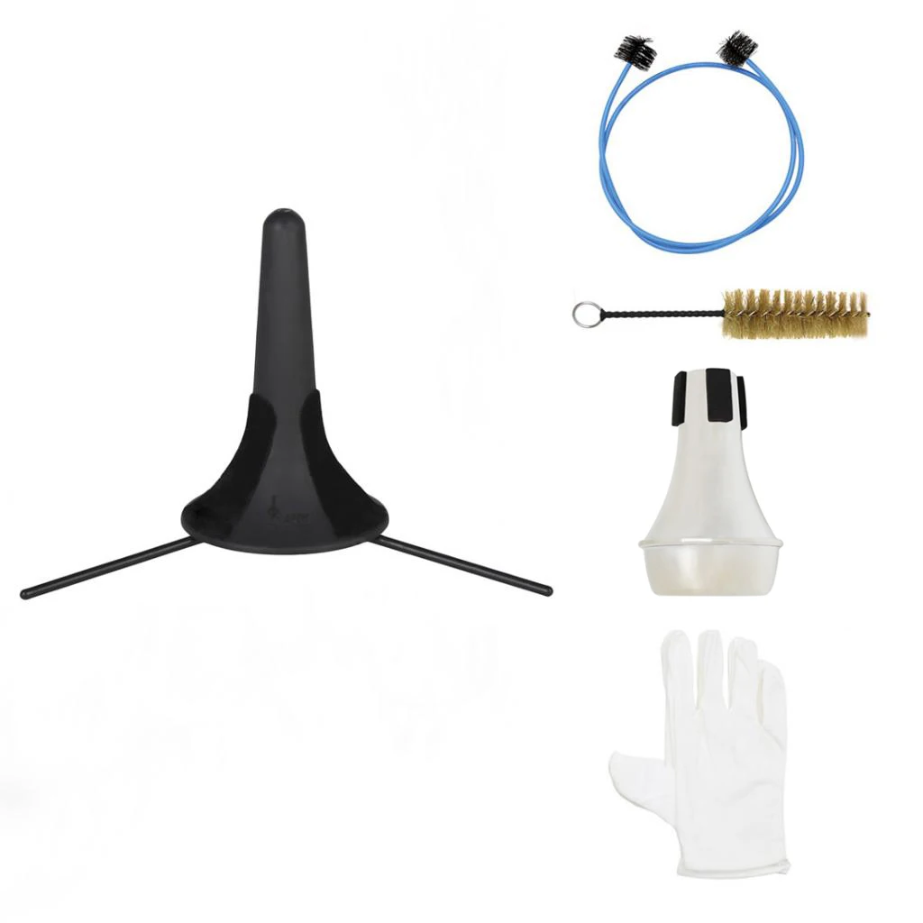 6 In 1 Trumpet Maintenance Cleaning Tool Kit Trumpet Stand 2pcs Brushes +Mute+Gloves Set