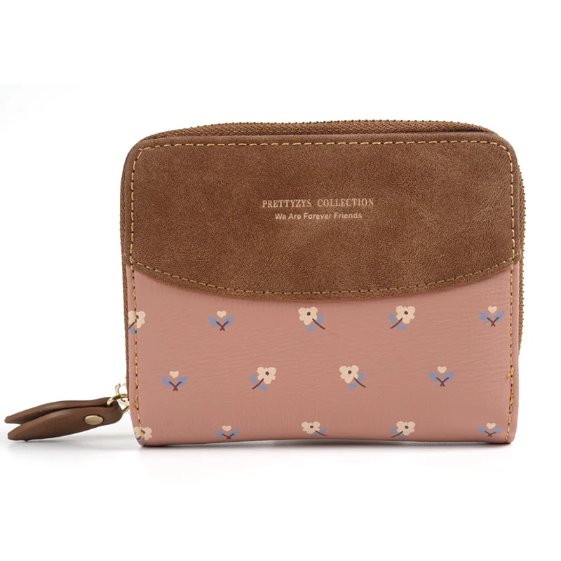 Prettyzys женский кошелек, Женский Длинный кошелек, средний кошелек для кредитных карт, карман для монет, кожаный, на молнии, Цветочный, синий, в стиле пэчворк, картерия, новинка - Цвет: DARK PINK-SHORT