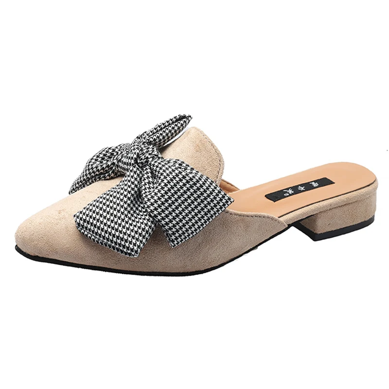

Luxury Brand Design Mules Shoes Summer Sandal Point Toe Bow-knot Ladies Slippers Woman Slides Woman Flip Flops buty damskie