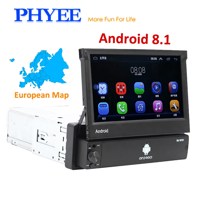 Retractable 1 Din Android Car Radio Bluetooth Autoradio GPS Navigation