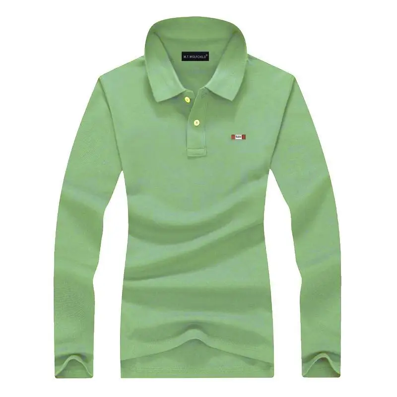 Light green Хлопок Для женщин сплошной цвет Длинные рукава футболки-поло Повседневная нагрудные Для женщин Поло Рубашки повелительница Тонкий Топы S-XXL - Цвет: Light green