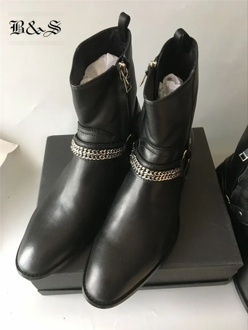Черные и уличные мужские ботинки на танкетке из натуральной кожи с острым носком и ремешком на пряжке ручной работы - Цвет: 2