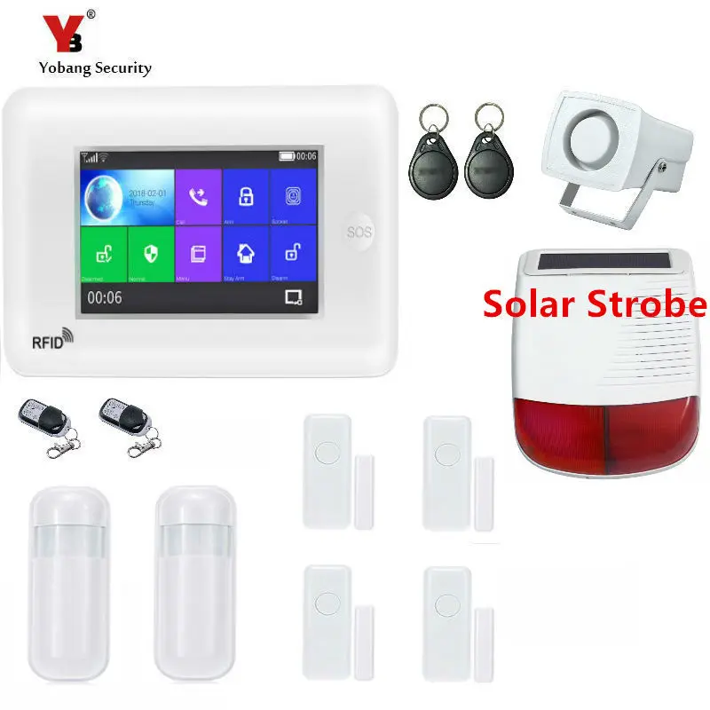 

Yobang Security Wireless Siren Door/Window Sensor WIFI 3G SMS Alarm System 4.3" Touch Screen APP Remote Control Home Security