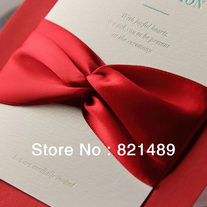 Red Wedding Invitation Cards With Ribbon Free Design Printing