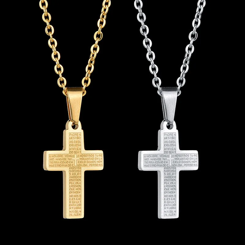 

Gold Silver Religion Bible Cross Pendant Necklace Gold Color Stainless Steel Crucifix Necklaces for Christian Jewelry