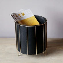 Modern and Simple Design Office Tabletop Storage Box Black Metal and Leather Round Box for Home