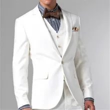 Комплект из трех предметов, две пуговицы, одежда для жениха(брюки+ куртка+ жилет), белые свадебные костюмы для мужчин с острым отворотом