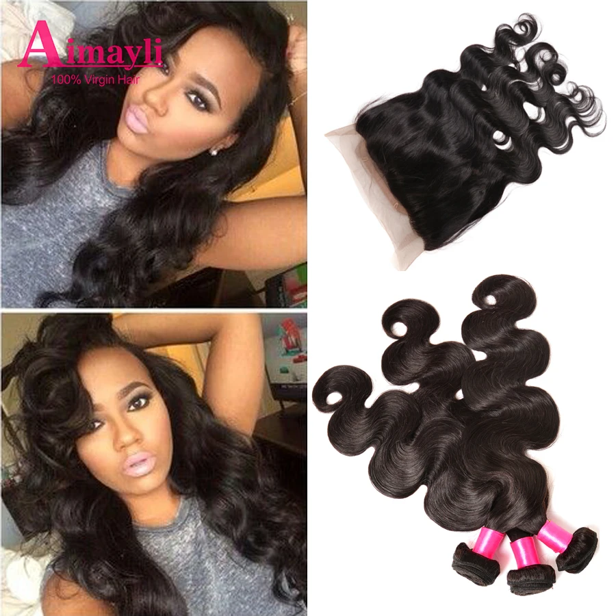 

7A Pre Plucked 360 Lace Frontal With Bundle with Baby Hair Peruvian Body Wave 360 Lace Virgin Hair Frontal Closure With Bundles