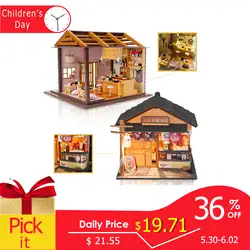 Миниатюрная мебель Dollhouse DIY Кукольный дом 3D деревянный ручной работы модель на День Благодарения подарок для детей японская Сакура суши # D