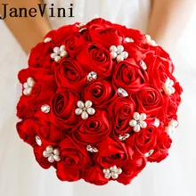 JaneVini Красный Кристалл Свадебные букеты для свадьбы с жемчугом искусственный свадебный цветок Роза брошь невесты букеты Buque De Noiva