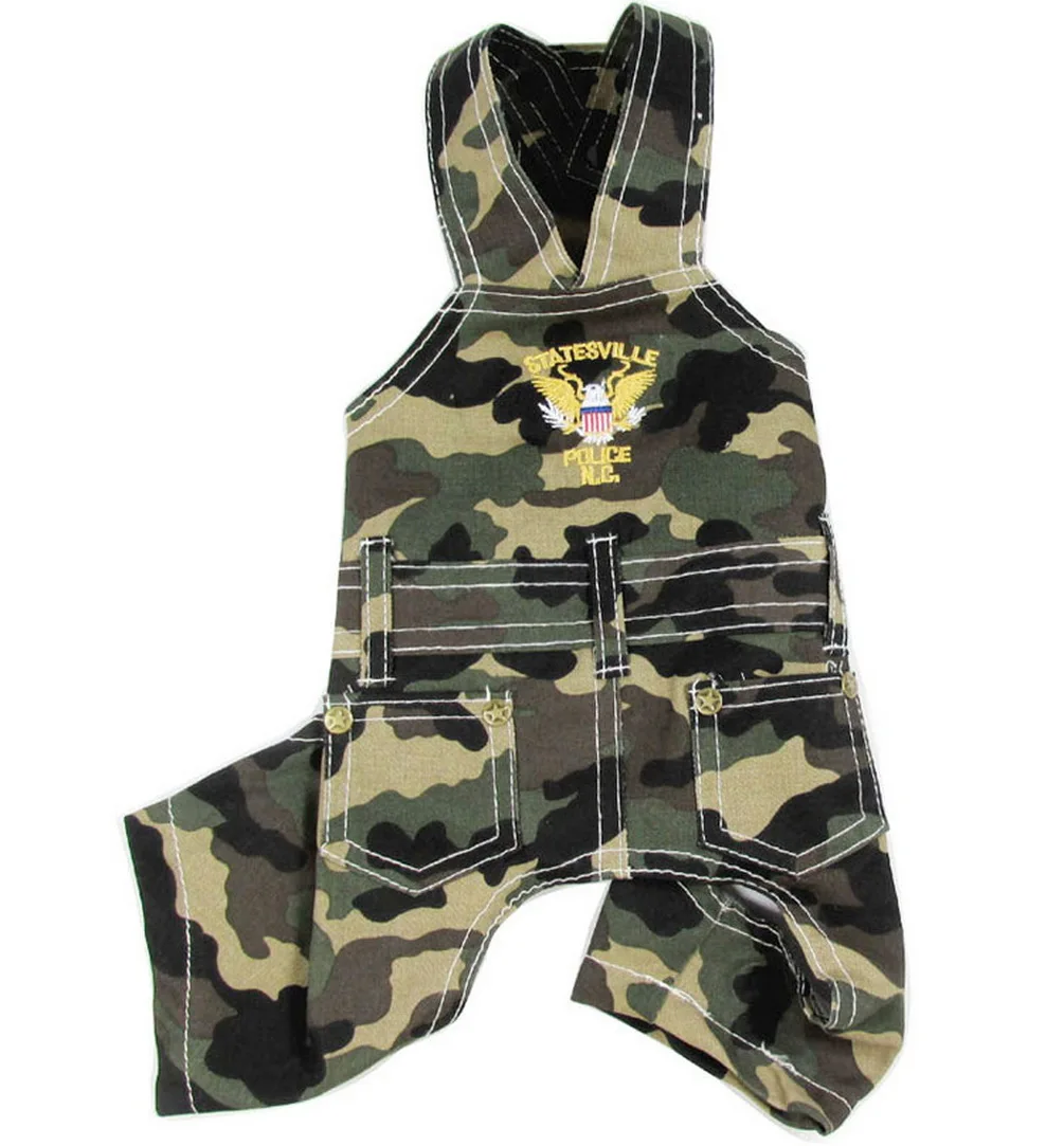 

Small Dog Clothes Autumn Spring Police Embroidery Camouflage Dog Overalls Army Green Pants for Small Dog Cat Puppy
