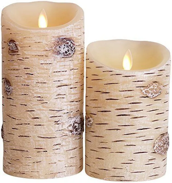 LUMINARA Birch Bark Flameless LED Pillar Candles With Remote and 5