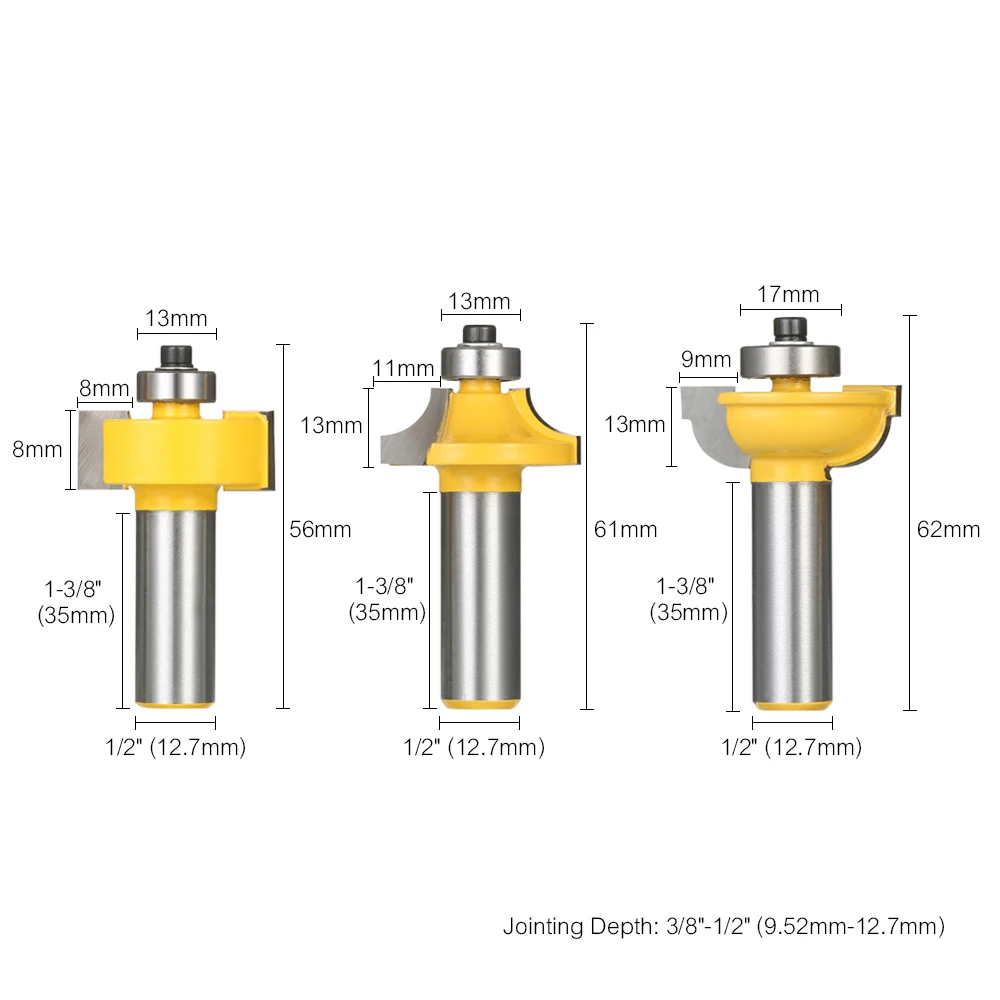 3pcs glass door router bit kitchen cabinet doors round over bead 1 2 shank 1 2 blade wood cutter for wood drilling woodworking in milling cutter from