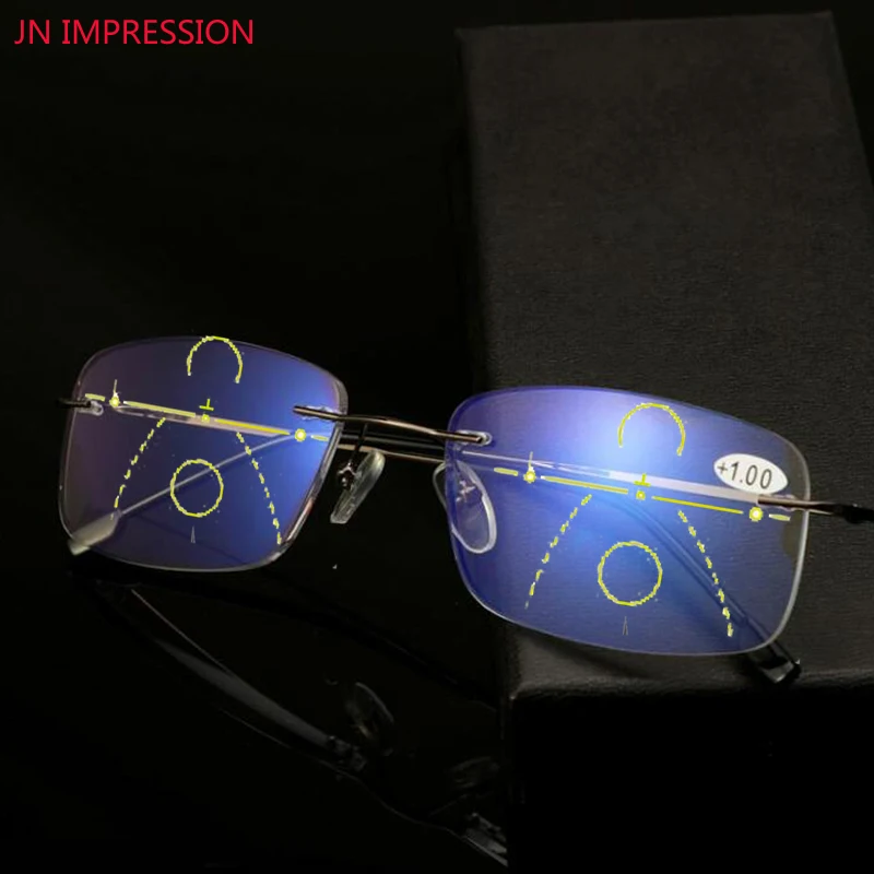 

JN IMPRESSION Ultra-light Multifocal Readers Rimless Bifocal Reading Glasses Progressive Presbyopic Eyeglasses Diopter 1.0-3.0