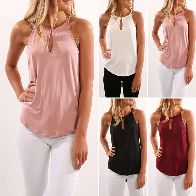 

2018 Summer New Arrival Women Solid Color Sexy Tank Tops Female Casual Front Hollow Out Tees Girls Simple Style Beach Tops
