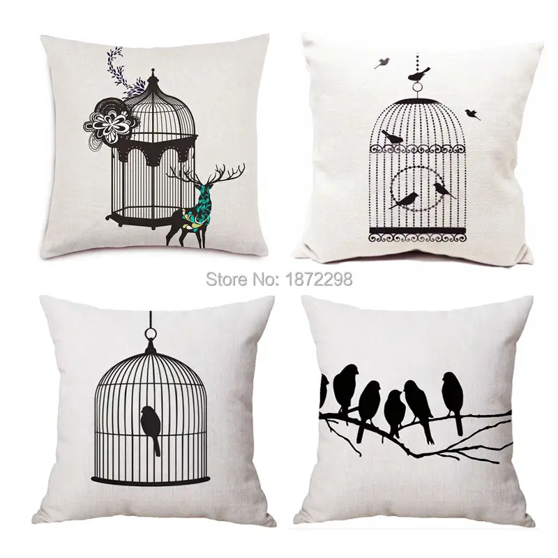 

Free shipping brid Black&White Style 40/45/50/55/60cm imitated Linen Digital Print Cushion Cover HT-PCILPC-J-T3
