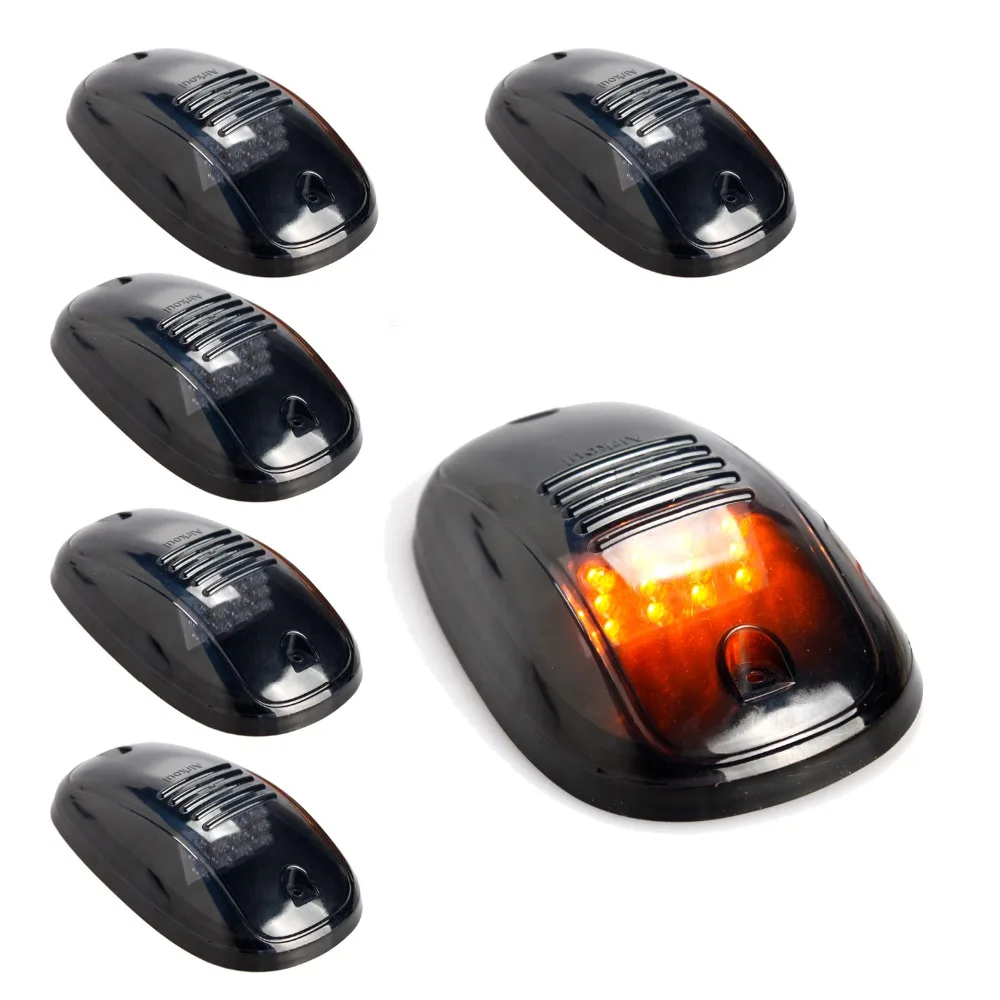 

5Pcs 12 LED Black Smoked Lens Cab Roof Top Marker Running Light Amber yellow LED For Ford Truck SUV Pickup Fog Lamp Assembly