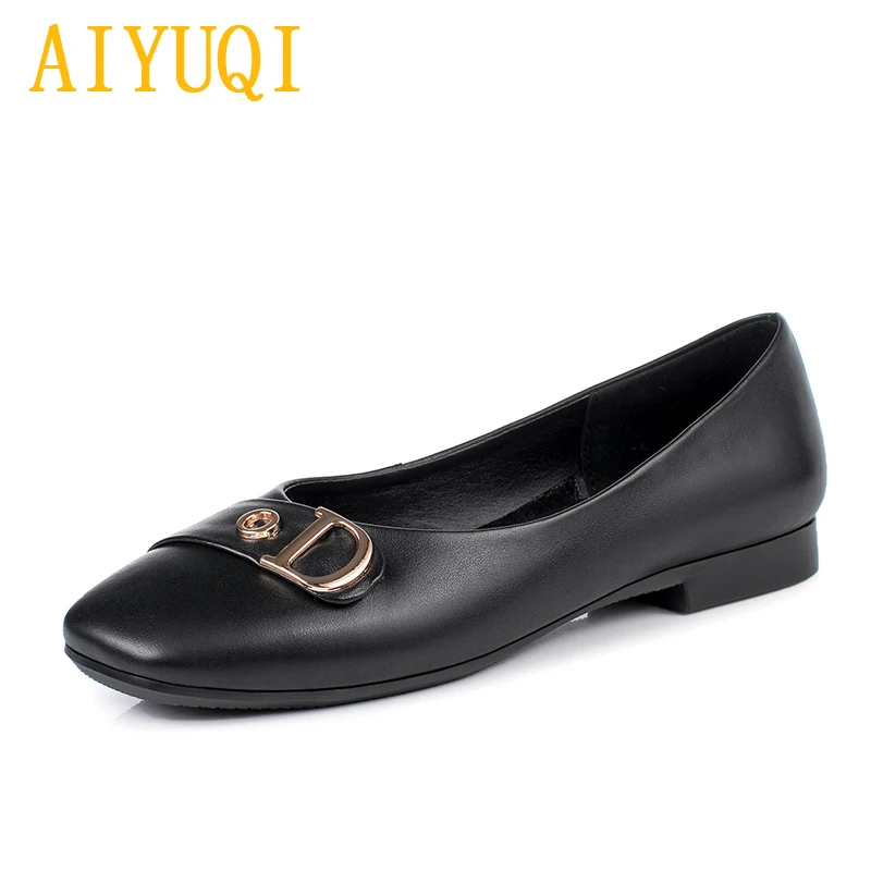 AIYUQI Women's Shoes Flat Genuine Leather 2020 Spring New Women's Casual Shoes Large Size 35-43 Square Head Mother Shoes Women