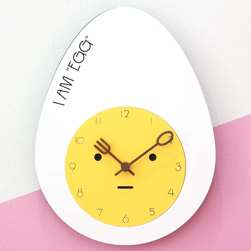 Cute Cartoon Egg Wooden Wall Clock Modern Design Personality Kids Room