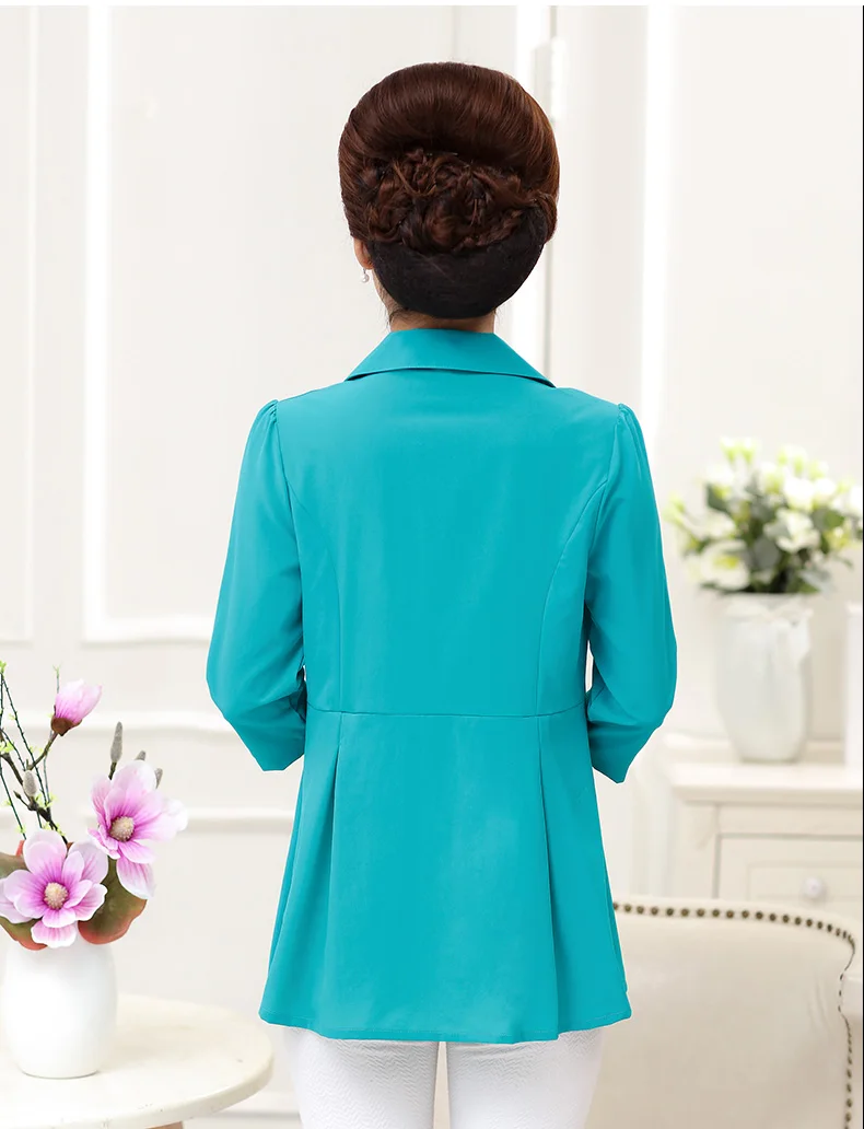 Woman Casual Shirt Half Sleeve Top Red Green Blue Plain Blouses Women Turn Down Collar Tops Peplum Blouses Bottom Front Top Plus Size (5)