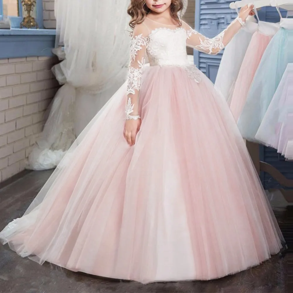 Girls First Communion Princess Dress High Waist Ball Gown Puffy