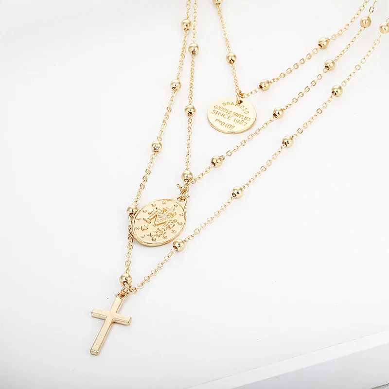 X86 многослойный Крест Девы Марии Кулон Бусы цепь христианское ожерелье богиня католическое колье-чокер для женщин