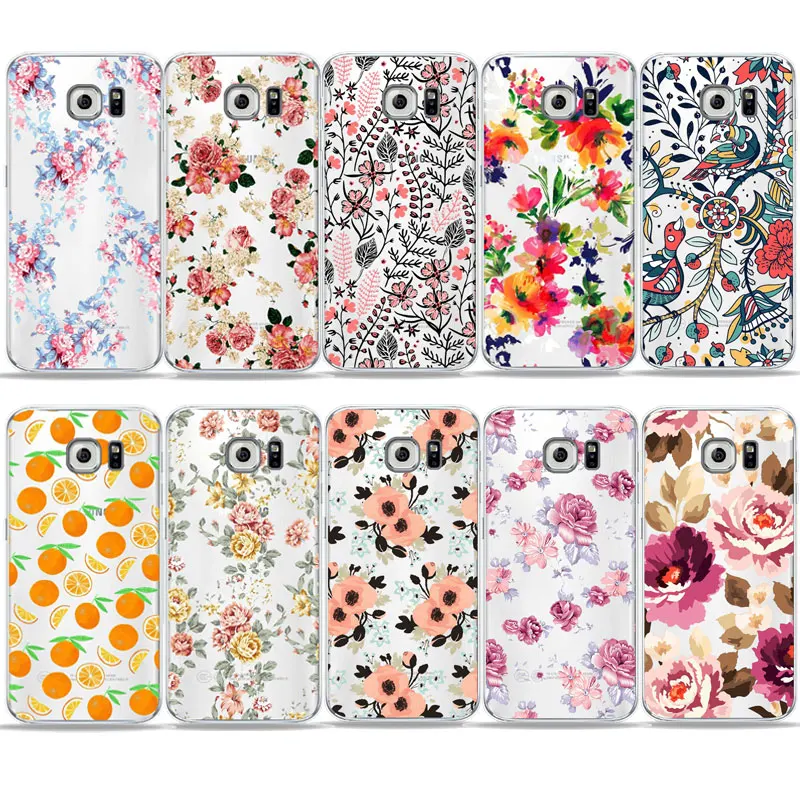 

Colorful Summer Painted Plant Floral Phone Case For samsung S7 edge/s6/s9/s8/s8 Plus Soft TPU Transparent Cover for A5 A6 2018