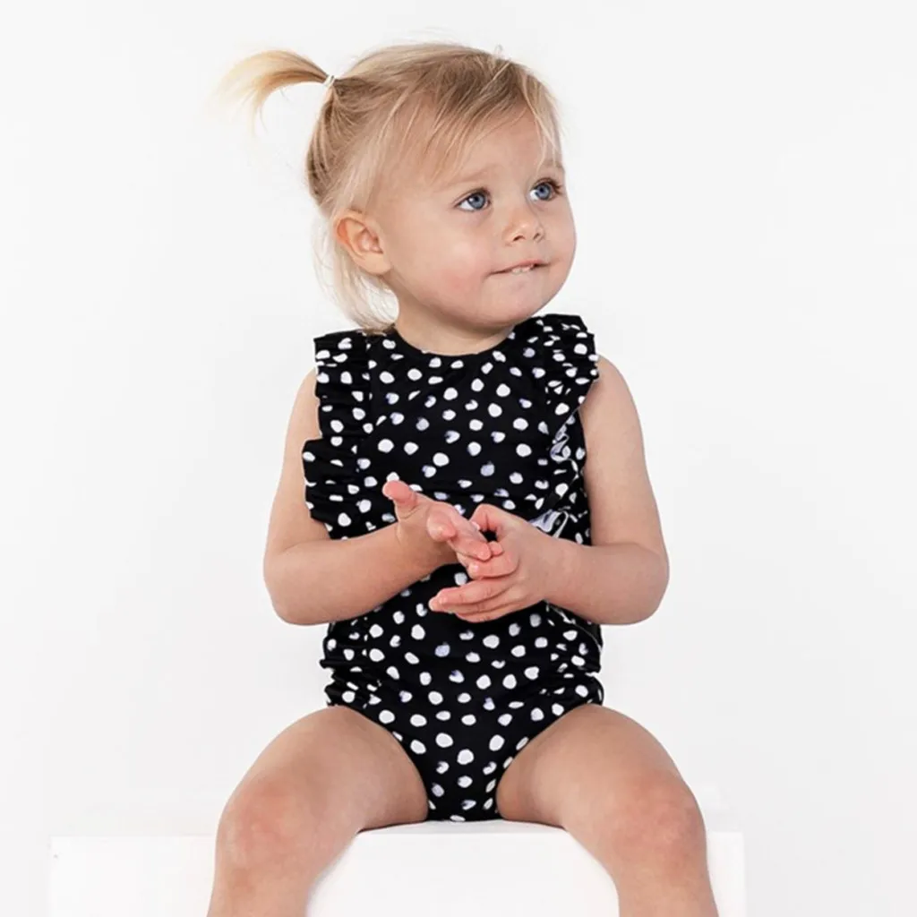 Kids Baby Girls Ruffled Dot Cross Back Bikini Beach Swimsuit Bathing