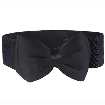 

Badinka 2020 New Black White Red Blue Female Wide Bow Knot Elastic Strech Waist Strap Belt Cummerbunds for Women's Dress Belts